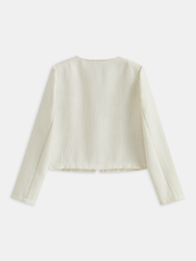 Tweed Contrast Trim Round Neck Blazer