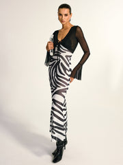 Zebra Print Mesh Maxi Dress