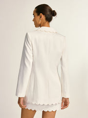 Scalloped Trim Metal Button Blazer