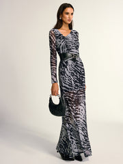 Long Sleeve Ruched Abstract Print Dress