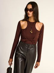 Cut-Out Twist Front Long Sleeve Bodysuit