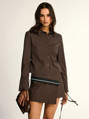 Cuff Tie Detail Striped Shirt