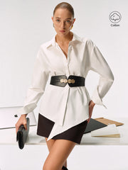 Pure cotton breathable Wide Belted Cotton Asymmetric Shirt