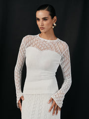 Lace Paneled Long Sleeve Knit Top