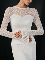 Lace Paneled Long Sleeve Knit Top