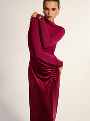 Velvet Panel Mock Neck Backless Maxi Dress