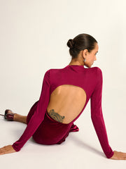 Velvet Panel Mock Neck Backless Maxi Dress