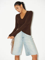 Bra-Free V-Neck Long-Sleeve Top