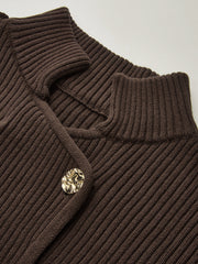 Stand Collar Asymmetric Button Cardigan