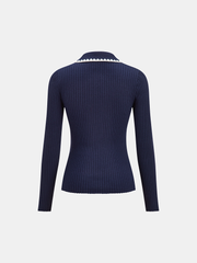 Contrast Trim Ribbed Knit Polo Top