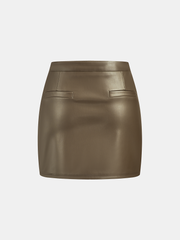 Metal Buckle Faux Leather Mini Skirt
