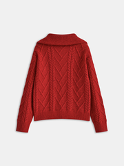 Half-Zip Wool Blend Cable Knit Top