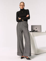 Mid-Waist Cuffed Wide-Leg Pants