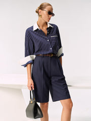 Contrast Collar & Cuff Striped Shirt