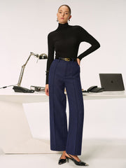 Mid-Waist Tweed Straight-Leg Pants