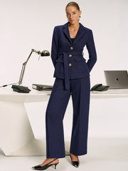 Mid-Waist Tweed Straight-Leg Pants