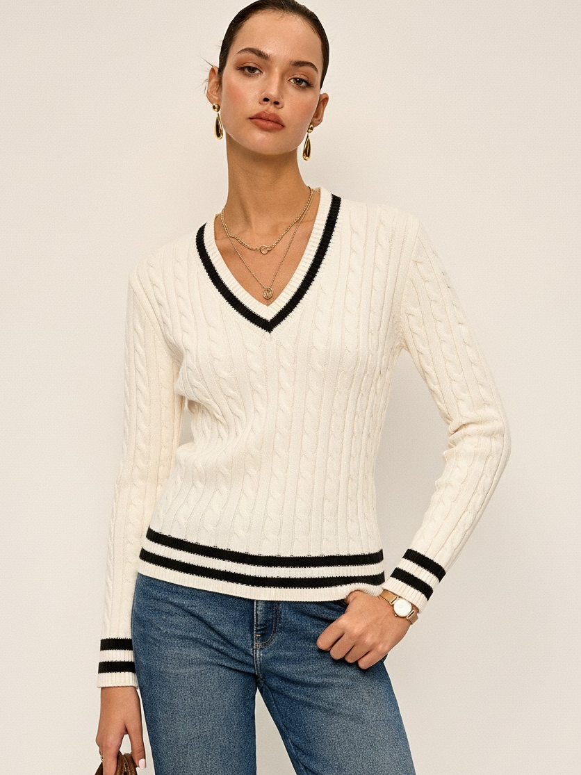 Cable-Knit Stripped Sweater