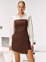 2 in 1 Shirt Panel Asymmetric Mini Dress