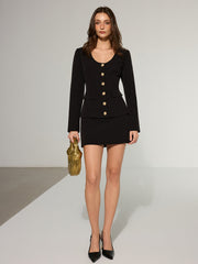 Metal Button Blazer and Mini Skirt Set
