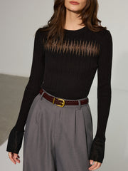 Flared Cuff Sheer Panel Knit Top
