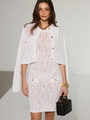 Textured Knit Cardigan and Dress Two-Piece Set