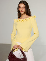Off-Shoulder Ruffled Collar Flared Sleeve Sweater