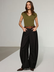 V-Neck Cap-Sleeve Knit Top