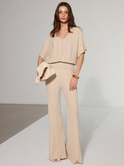 Textured Wool Blend V-Neck Sweater