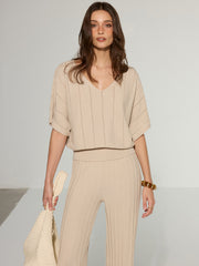 Textured Wool Blend V-Neck Sweater