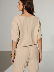 Textured Wool Blend V-Neck Sweater