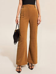 Suede Effect Mid-Waist Paneled Pants