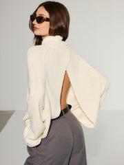 Oversized Backless Turtleneck Sweater