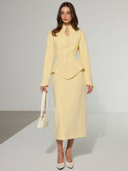 Keyhole Neckline Button Front Peplum Blazer