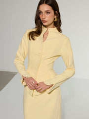 Keyhole Neckline Button Front Peplum Blazer