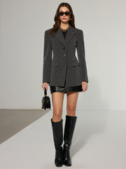 Wide-Shoulder Cinched Waist Blazer