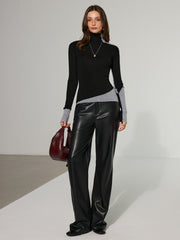 Two-Tone Turtleneck Wool Blend Sweater