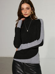 Two-Tone Turtleneck Wool Blend Sweater