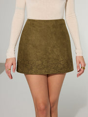 Floral Print Suede Effect Mini Skirt