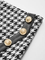 Houndstooth Paneled Knit Mini Skirt