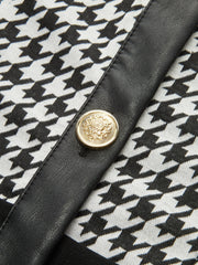 Houndstooth Paneled Cropped Knit Blouse