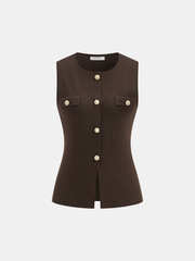 Wool Blend Metal Button Vest and Skirt Set