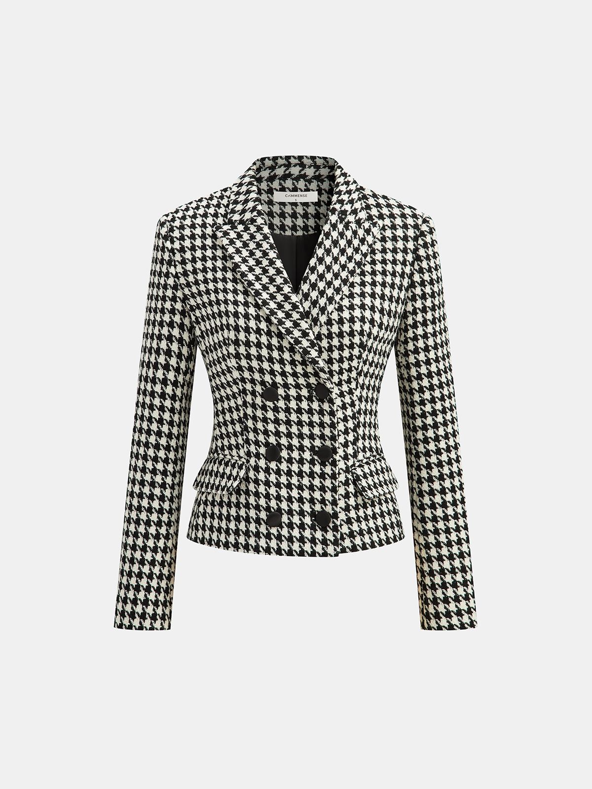 Houndstooth Tweed Double-Breasted Blazer