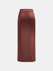 Metal Detail Satin Slit Midi Skirt