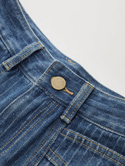 Pinstripe Mid-Waisted Straight-Leg Jeans
