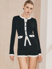 Contrast Trim Knit Cardigan and Shorts Set
