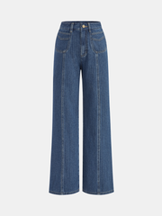 Pinstripe Mid-Waisted Straight-Leg Jeans
