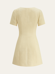 Tweed Square-Neck Button Mini Dress