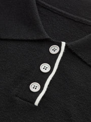 Asymmetric Contrast Trim Wool Blend Cropped Polo Top