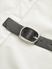 Long Sleeve Half Belt Button-Down Shirt