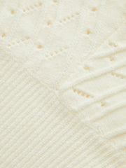 Textured Openwork V-Neck Lantern Sleeve Sweater